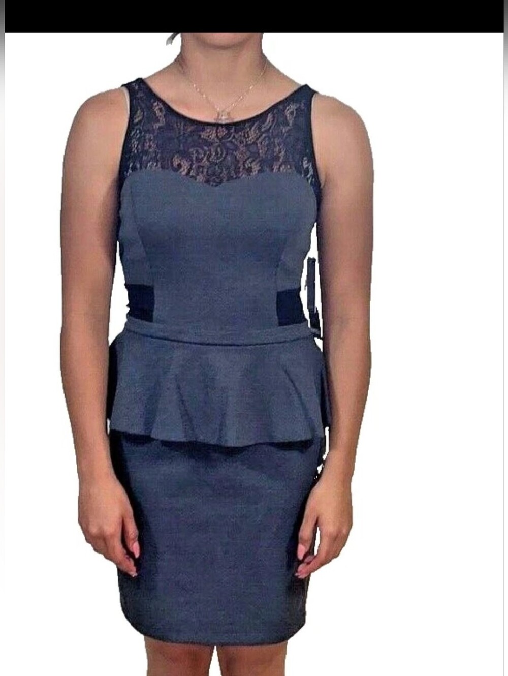 Kensie Gray Peplum Mini Dress with Black Lace Yoke, Large NWT - Picture 12 of 12